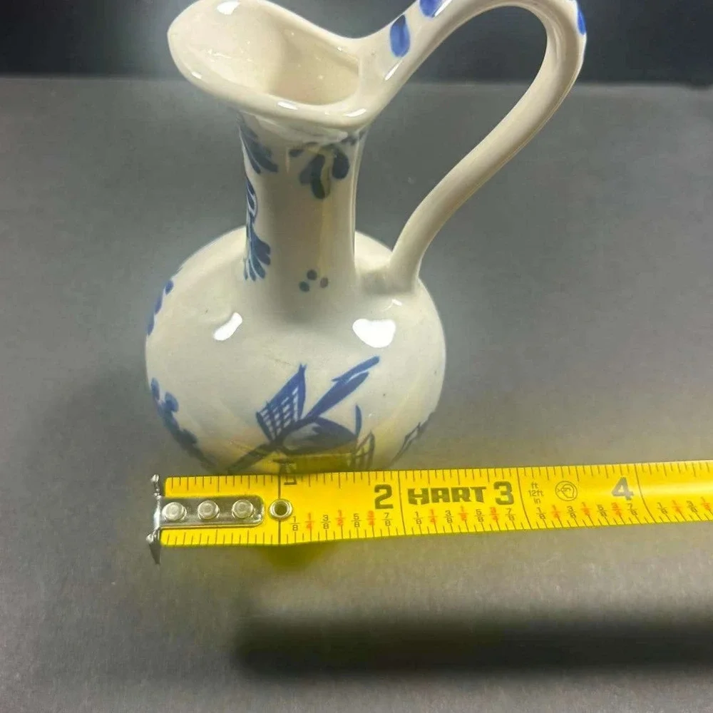 Delfts Blue‎ Miniature Pitcher White Blue Hand Painted Windmill Decor